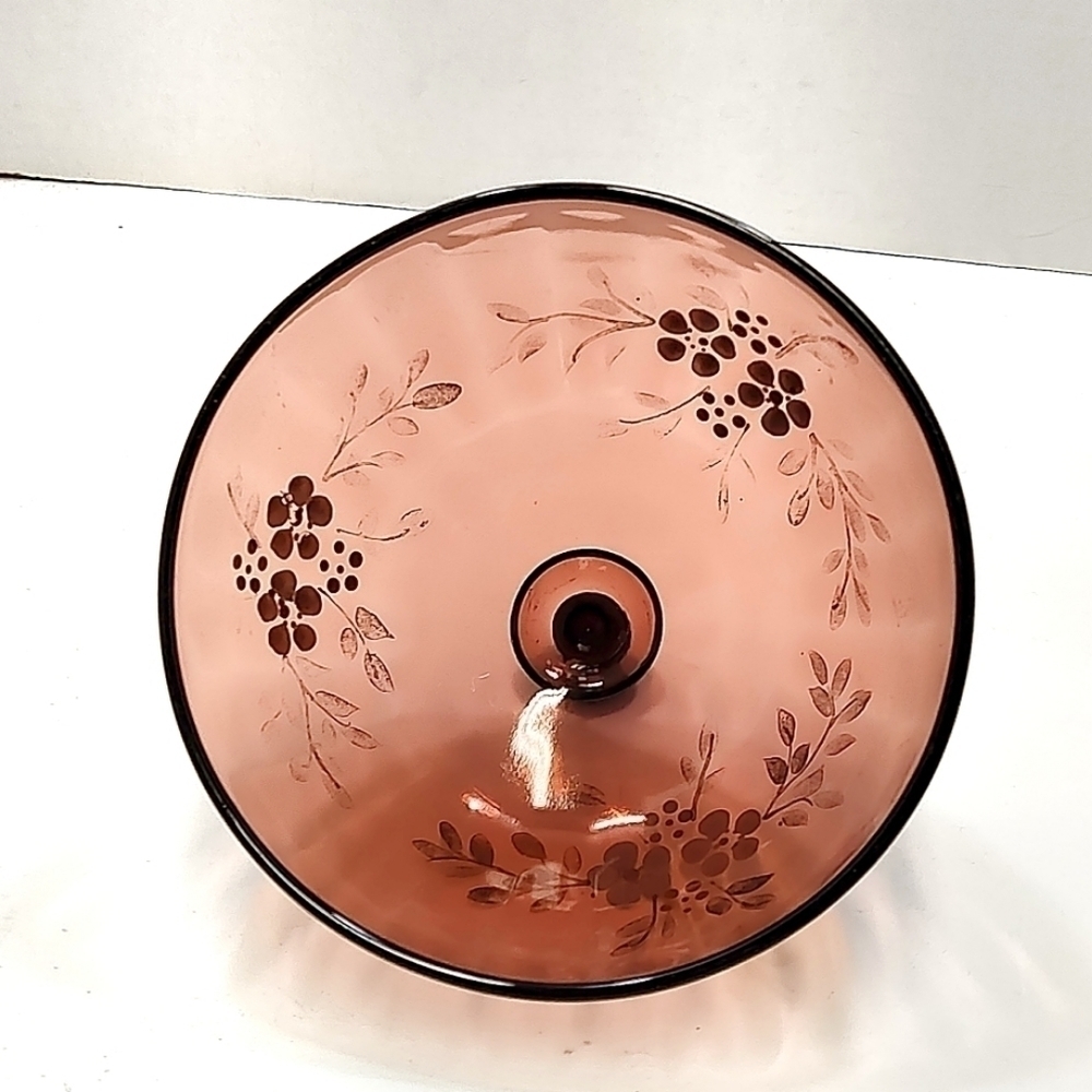 Vintage Amber Glass Serving Set – Hand-Painted Floral Butter Dish, Creamer & Cup - Picture 6 of 15